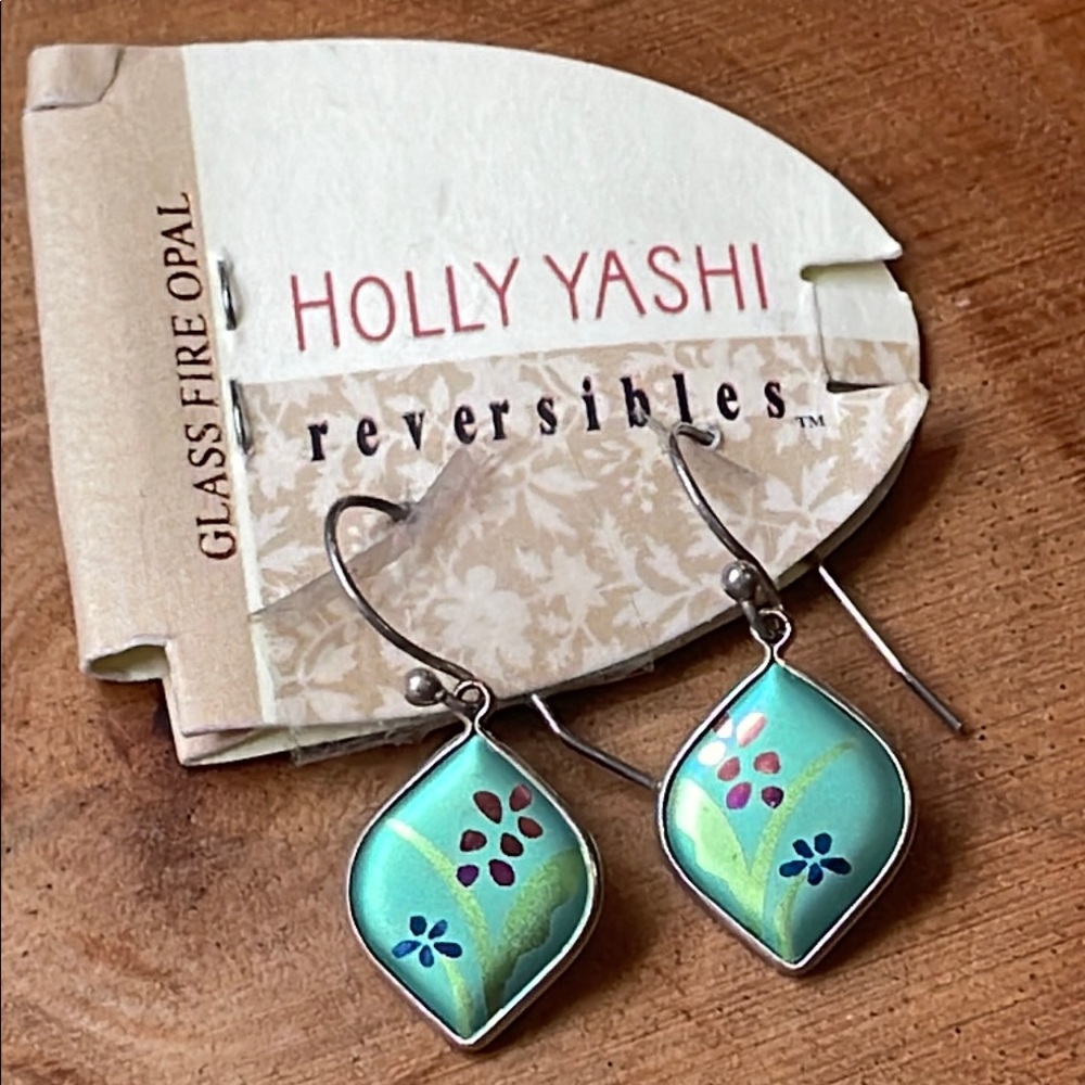Holly Yashi Teal Floral Glass Drop Earrings - Reversible